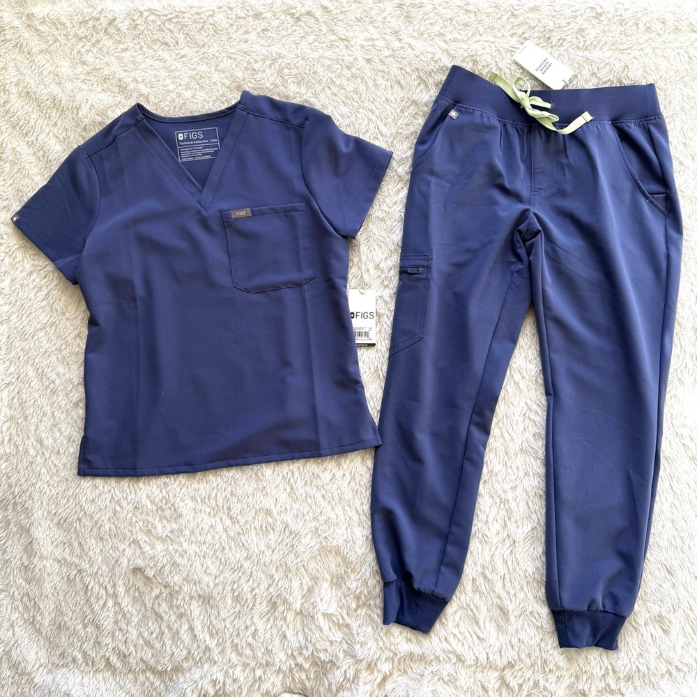 NWT Figs Space Navy XXSP Catarina Top High Waist Zamora Jogger Pants Scrubs Set